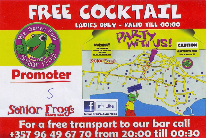 флаер на бесплатный коктейль senior frog
